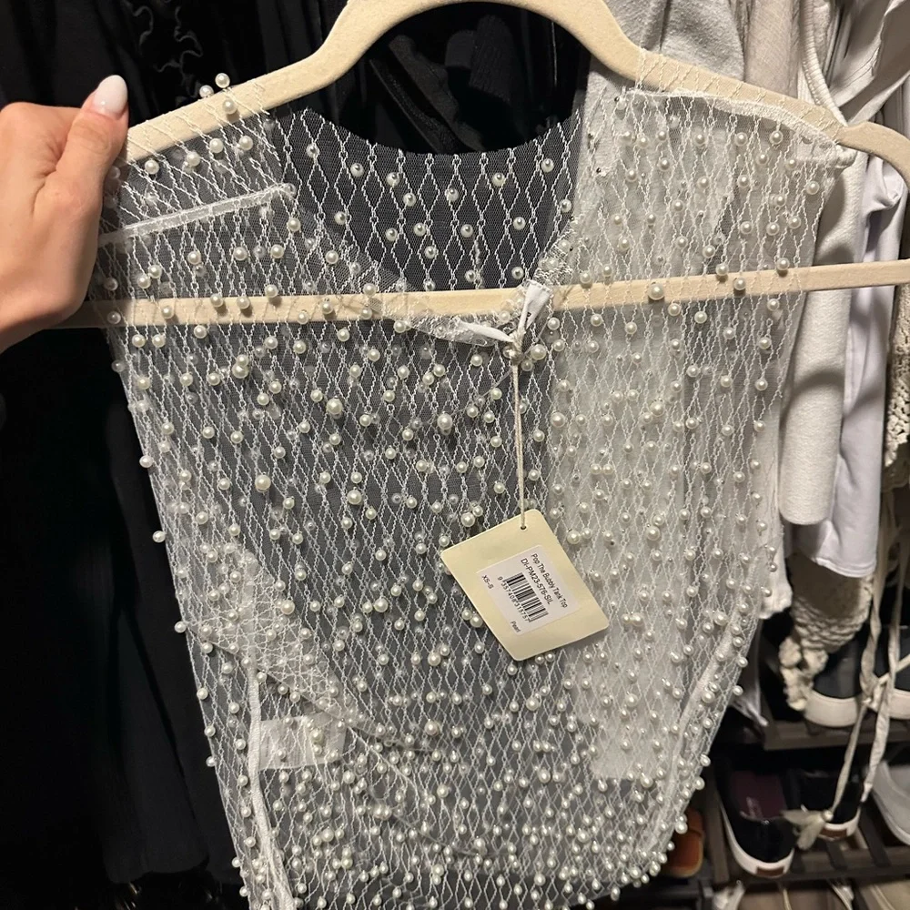 Peppermayo Ivory Sheer Beaded Mesh Tank - Picture 6 of 6